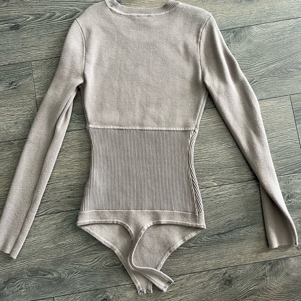 Abercrombie Taupe corset sweater bodysuit